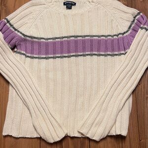 Aeropostale Ribbed Knit Cream Sweater with Purple and Black Women's Size XL
